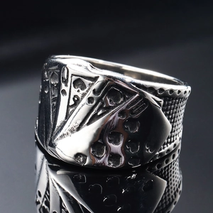Vintage punk royal flush playing cards ring in stainless steel for men