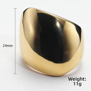 Minimalist irregular wide gold ring in stainless steel 24mm height weight 11g