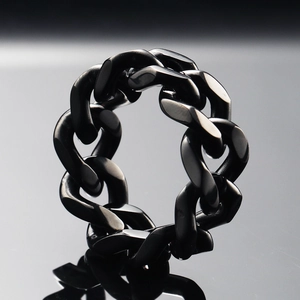 Polished black stainless steel hollow cuban chain ring with industrial link design