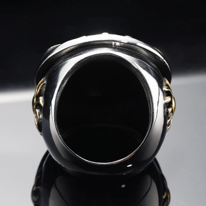Retro Masonic skull ring in stainless steel with gold relief detailing on sides