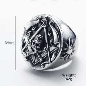 Anello massonico vintage in acciaio inossidabile con teschio da uomo 34mm peso 42g