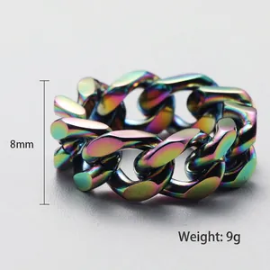 Rainbow hollow mechanical chain ring in stainless steel, 8mm wide and 9g weight