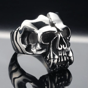Vintage gothic skull ring made of durable stainless steel with a retro silver-black finish