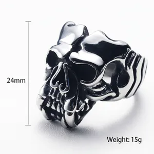 Gothic skull ring made of vintage stainless steel with detailed fangs and 24mm height