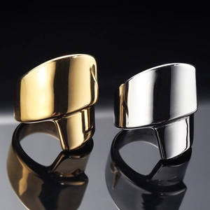 Anello Minimalista in Acciaio Inossidabile Geometrico Irregolare da Donna Oro Colore Acciaio Lucido Orecchini a Cerchio Gioielli