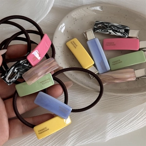Pastel macaron color acetate hair clip and elastic hair tie set in various vibrant shades
