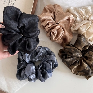 Ink wash tie-dye scrunchie set in satin silk with vintage pleated texture for hair