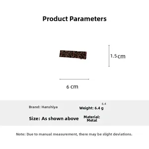 Detail view of leopard print hair clip showing metal material and dimensions 6cm by 1.5cm