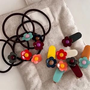 Handgefertigt Acetat Blume Haarschmuck Set Süße Florale Haargummis Elastische Gummiband Haarspangen Für Damen Mädchen