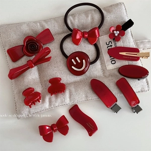 French Elegant Anchor Red Bow Hair Clip Cellulose Acetate Rose Flower Duckbill Clip Mini Hair Claw Women Hair Accessories