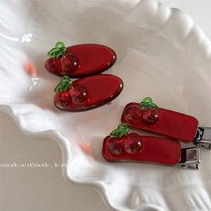 Sweet Translucent Red Cherry Hair Clips For Women Girls Vintage Resin 3D Fruit Duckbill Clips Fresh Hair Accessories
