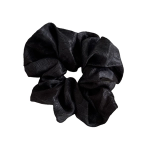 Classic black ink-wash style satin scrunchie with a silky texture and premium elastic band