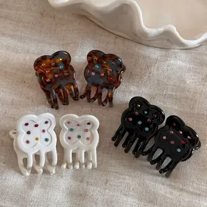 Korean Acetate Mini Hair Claw Clip Colorful Rhinestone Flower Bear Shape Small Hair Accessory For Women Temperament Hairpin