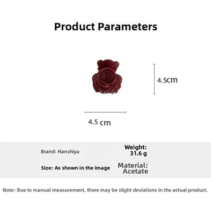 Pinza para el pelo de flor en acetato rojo oscuro de 4,5cm x 4,5cm y peso 31,6g