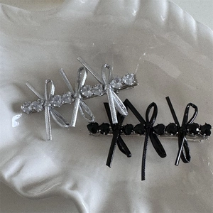 Elegant leather bow hair clips with sparkling crystal rhinestones for girls