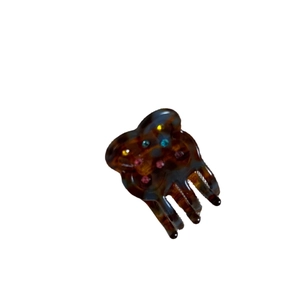Cute acetate bear hair claw clip with colorful rhinestones in tortoiseshell finish