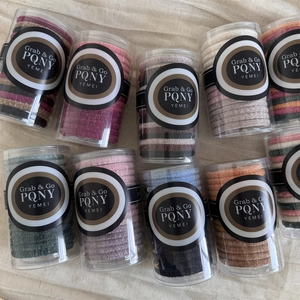 Set of colorful high-elasticity velvet hair ties in convenient clear storage jars