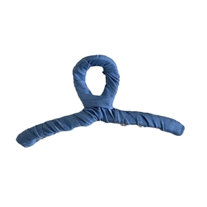Blue denim fabric hair claw clip with stylish ring design for women on white background