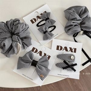 Koreanisch Schwarz Weiß Kariert Hahnentritt Schleife Haarclip BB Clip Stoff Haargummi Scrunchie Für Damen Kinder Haarschmuck