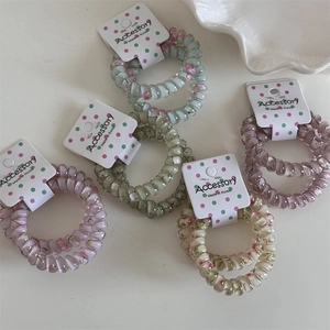 Five-piece set of floral print spiral telephone wire hair ties with Korean style tags