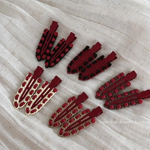 French Vintage Red Leather Wrapped Alloy Hair Clip Non-Marking Duckbill Clip Elegant Braid Side Clip Hair Accessories For Women