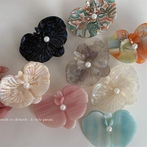 Acetate Phalaenopsis Orchid Flower Hair Clip With Faux Artificial Pearl Decorative Sweet Duckbill Side Clip Women Hair Accessories