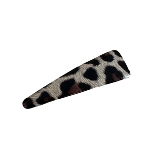 Retro leopard print leather triangle hair clip with textured animal pattern for women