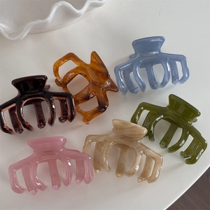 Set of 6 medium acetate jelly color hair claws in assorted marble and solid finishes