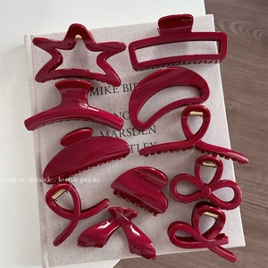 Elegant Deep Red Acrylic Hair Claw Clips Wine Red Shark Hair Clips Non-Slip Hair Accessories For Women Hair Styling