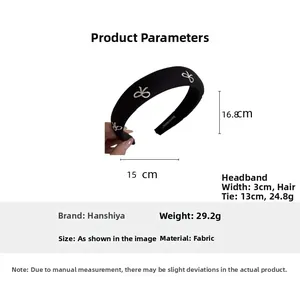 Dimensions du serre-tête noir brodé avec nœud, largeur de 15cm et bande de 3cm