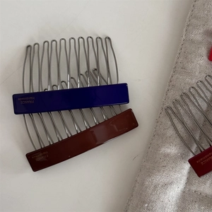 Minimalist handmade acetate hair comb set with metallic teeth and rectangular resin top