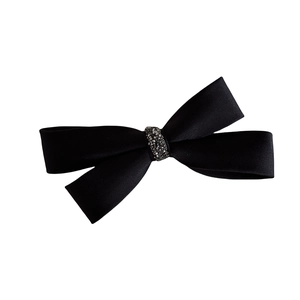 Barrette à cheveux élégante en satin noir avec nœud papillon et strass brillants