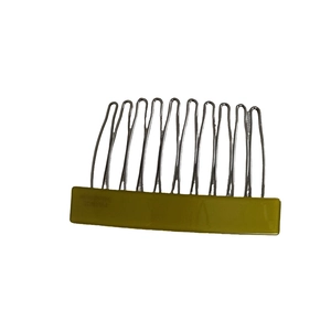 Minimalist green acetate hair comb with 11 silver metal teeth and handmade engraving