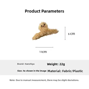 Detail showing plush honey bear hair claw dimensions measuring 11cm by 6cm in size
