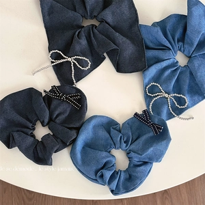 Elastico per Capelli in Tessuto Denim Vintage Fiocco a Cuore Grande Dolce Stile Coreano Accessori per Capelli da Donna Decorazione Quotidiana
