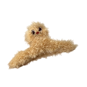Cute honey butter bear plush hair claw clip for women in soft light brown faux fur