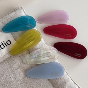 French style teardrop acetate hair clips in assorted colors for a minimalist hair accessory