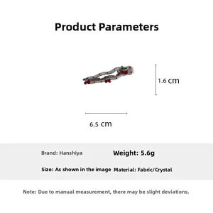 Polka dot cherry hair clip size detail featuring 6.5cm length with rhinestone accents