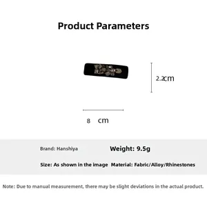 Detailed view of rhinestone hair clip with dimensions 8cm by 2.2cm and weight 9.5g