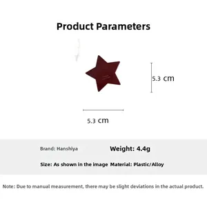 Detailed view of red star hair clip showing 5.3cm size and fashion handmade engraving