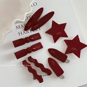 Wine Red Bow Star Hair Clips For Women Girls Handmade Acrylic Resin Hair Pins Daily Festival Hairpins Fashion Accessories