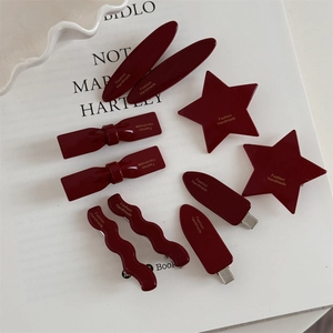 8-piece set of wine red retro resin hair clips with elegant gold Fashion Handmade text