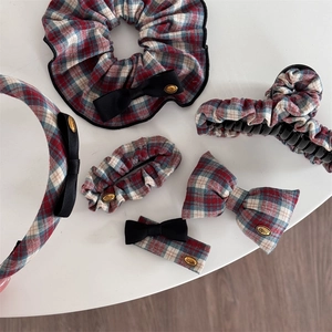 Vintage British Style Red Blue Plaid Hair Clip Bowknot Cotton Fabric Hair Ties Sweet Handmade Hair Accessories For Women