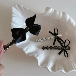 Barrette à Cheveux Élégante Nœud en Strass Tissu Satin Alliage Épingle à Cheveux Bec de Canard Accessoire Mode Femme