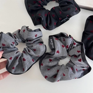 Elegant large heart pattern scrunchie set with black edging and woven labels