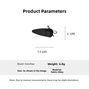 Barrette goutte en tissu gris avec petit nœud noir, dimensions 7,5cm sur 3cm
