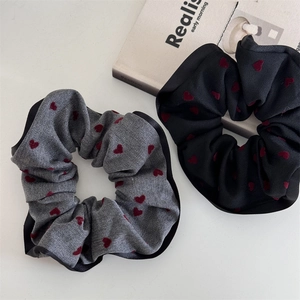 Sweet Heart Pattern Large Scrunchies Vintage Contrast Edge Hair Ties Retro Aesthetic Fabric Hair Accessories For Women Girls
