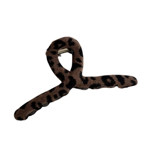 Grande molletta per capelli leopardata in peluche per capelli folti, accessorio moda invernale