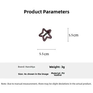 Detailed view of a 5.5cm red star leather hair clip showing PU material and size specs