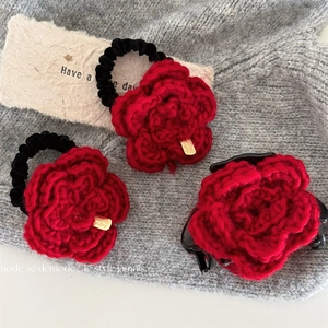 Molletta per Capelli a Forma di Rosa Rossa Fatta a Mano in Tessuto Plastica Elastico per Capelli Accessori per Donna